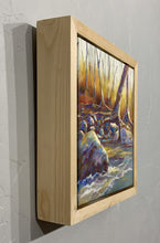 Load image into Gallery viewer, Frame of original oil painting titled Along the River Bank by Pat Cross