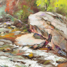 Load image into Gallery viewer, Close up of river boulder in Appalachian Angling original oil painting by Pat Cross.
