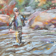 Load image into Gallery viewer, Appalachian Angling original oil painting close up detail of fisherman by Pat Cross