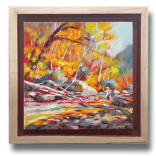 Load image into Gallery viewer, Custom framed original oil painting titled Autumn Casting by Pat Cross.