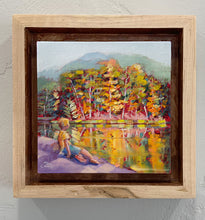 Load image into Gallery viewer, Framed original oil painting titled Autumn Lakeside Rest by Pat Cross.