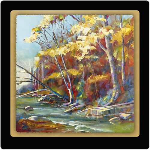 Autumn on the Riverbank 10x10 layered print by Pat Cross.