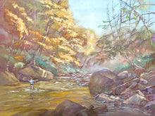 Load image into Gallery viewer, NEW! Custom framed original oil painting by Pat Cross titled Autumn on the River.