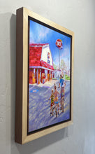 Load image into Gallery viewer, Side view of frame for Custom framed original oil painting titled Dairy Queen Sunday by Pat Cross.