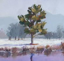 Load image into Gallery viewer, Tree detail of Original oil painting titled First Snow by Pat Cross