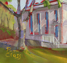 Load image into Gallery viewer, Signature on original oil painting titled Greenbrier Chapel in Summer by Pat Cross.