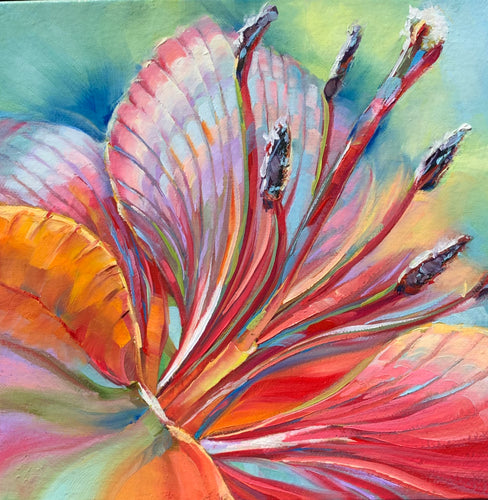 Original oil painting by Pat Cross titled Psychedelic Daylily.