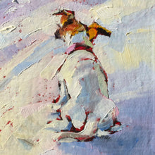 Load image into Gallery viewer, Close up of dog in original oil painting titled One More Button by Pat Cross.