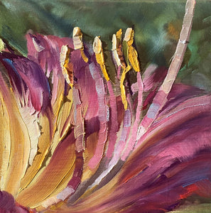 Passion Red Daylily oil painting detail by Pat Cross.