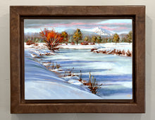 Load image into Gallery viewer, Custom Framed Original oil painting titled Winter Willow by Pat Cross.