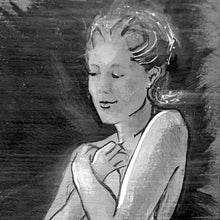 Load image into Gallery viewer, Detail of Original pen and ink drawing titled Spa Holiday by Pat Cross.