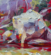 Load image into Gallery viewer, Close up of river boulder in original oil painting titled To There from Here by Pat Cross.