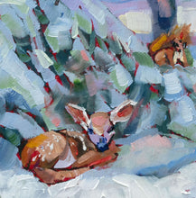 Load image into Gallery viewer, Close up of original oil painting titled Winter Playmates by Pat Cross.
