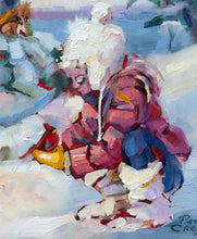 Load image into Gallery viewer, Close up of original oil painting titled Winter Playmates by Pat Cross.