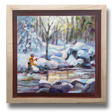 Load image into Gallery viewer, NEW! Custom framed original oil painting titled Winter Wade by Pat Cross.