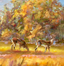 Load image into Gallery viewer, Amazing Graze original oil painting detail of deer by Pat Cross.
