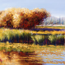 Load image into Gallery viewer, Autumn River Willows original oil painting detail by Pat Cross.