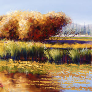 Autumn River Willows original oil painting detail by Pat Cross.
