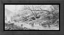Load image into Gallery viewer, Fishing the Current framed drawing by Pat Cross.
