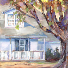 Load image into Gallery viewer, Front Yard Joy original oil painting detail of house by Pat Cross.
