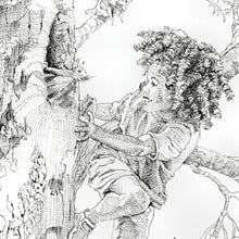 Load image into Gallery viewer, Hello My Friend original pen and ink drawing detail of figures by Pat Cross.