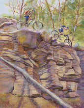 Load image into Gallery viewer, Mountain Bikers Rock original oil painting by Pat Cross.