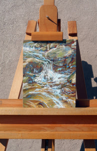 Making a Splash oil painting by Pat Cross fresh off the easel.