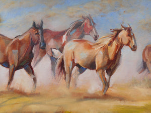 On to Greener Pastures oil painting detail by Pat Cross.