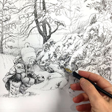 Load image into Gallery viewer, The Spectators, original pen and ink drawing detail of girl by Pat Cross.