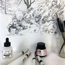 Load image into Gallery viewer, The Spectators, original pen and ink drawing tools by Pat Cross.