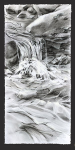Water Whittles a Way original graphite and charcoal drawing with a custom cut deckle edge by Pat Cross