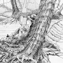 Load image into Gallery viewer, Back to Her Roots original pen and ink drawing detail of reader by Pat Cross.