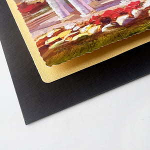 Layered print with a deckled edge mounted to add dimension to the piece.