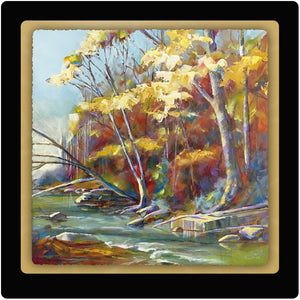 Autumn on the Riverbank 10x10 layered print by Pat Cross.