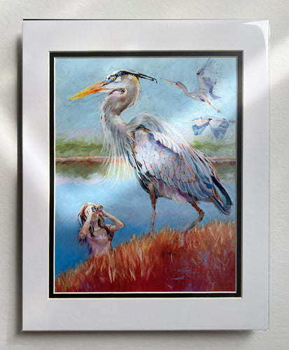 Blue Heron Pit Stop Matted Print