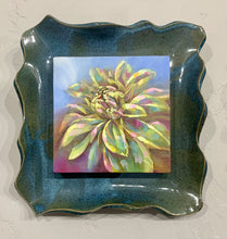 Load image into Gallery viewer, Original oil painting titled Misty Succulent  mounted in a stoneware frame by Pat Cross
