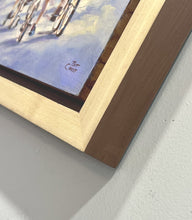 Load image into Gallery viewer, Corner view of Custom framed original oil painting titled Dairy Queen Sunday by Pat Cross.
