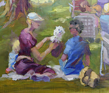 Load image into Gallery viewer, Oil painting detail of family and dog at Carnegie Hall by Pat Cross.
