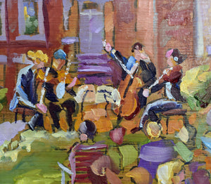 Oil painting detail musicians at Carnegie Hall by Pat Cross.