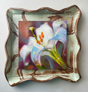 Framed Original oil painting titled Easter Lily by Pat Cross.