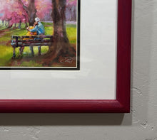 Load image into Gallery viewer, Cherry Blossom Lovers framed print 18"x22" frame detail.
