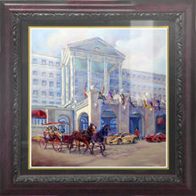 Load image into Gallery viewer, Custom framed fine art print from the oil painting by Pat Cross titled Greenbrier Hotel Then and Now.
