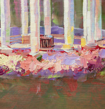 Load image into Gallery viewer, Brush strokes on original oil painting titled Greenbrier Pavilion in Spring by Pat Cross.
