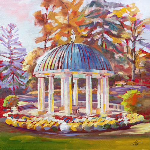Greenbrier Springhouse Autumn original oil painting by Pat Cross.