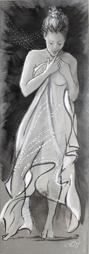 An original pen and ink drawing titled Morning Spa by Pat Cross.