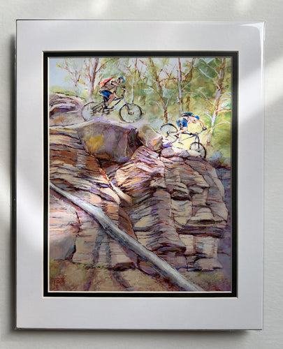 Mountain Bikers Rock 14x11 Matted Print  by Pat Cross.
