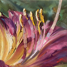 Load image into Gallery viewer, Passion Red Daylily oil painting detail by Pat Cross.
