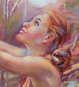 Detail of Original oil painting titled Praiseworthy by Pat Cross.