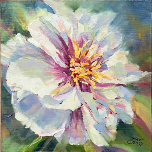 Original oil painting titled Princess Peony by Pat Cross.