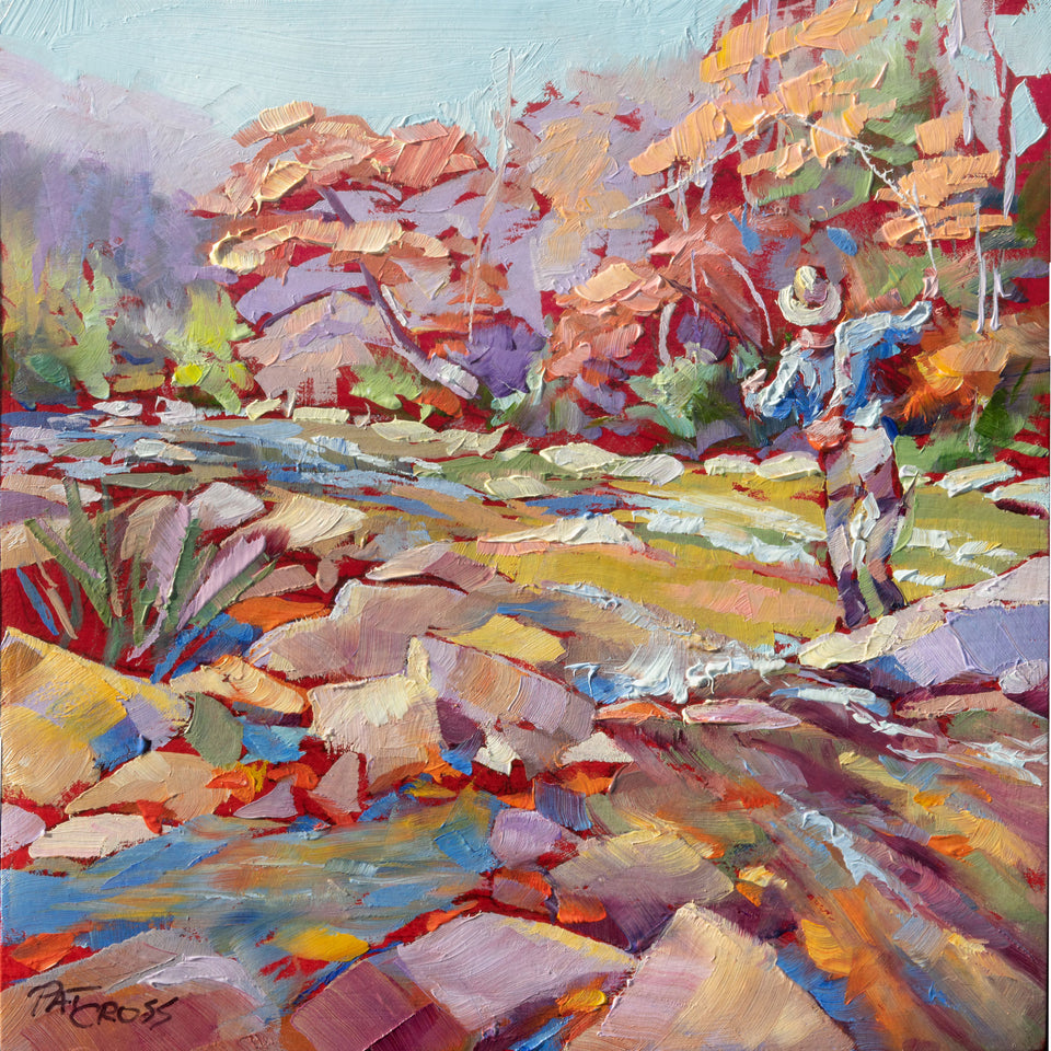 Original oil painting titled A River Runs Through It by Pat Cross.